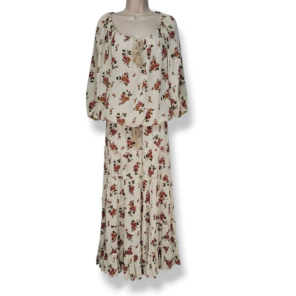 Denim & Supply Ralph Lauren Floral Peasant Blouse Tiered Maxi Skirt Boho Set XS